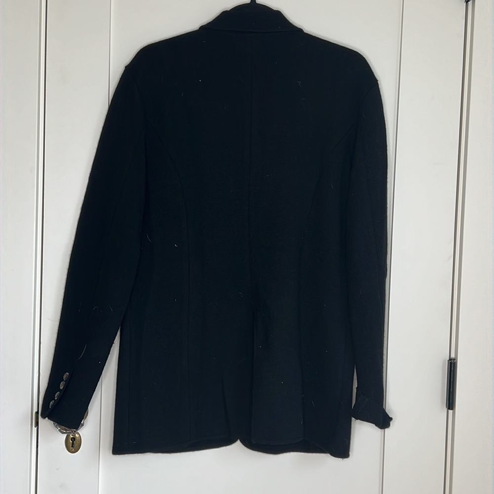 🕶️Lauren by Ralph Lauren 100% merino wool long black sweater coat knit blazer L - Picture 2 of 8